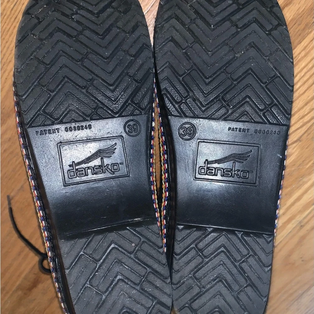 Dansko Black Suede Ankle Booties with Multicolor Braided Trim